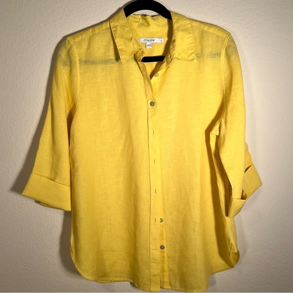 Chico's Yellow Button Down Shirt Size Medium - Picture 2 of 12